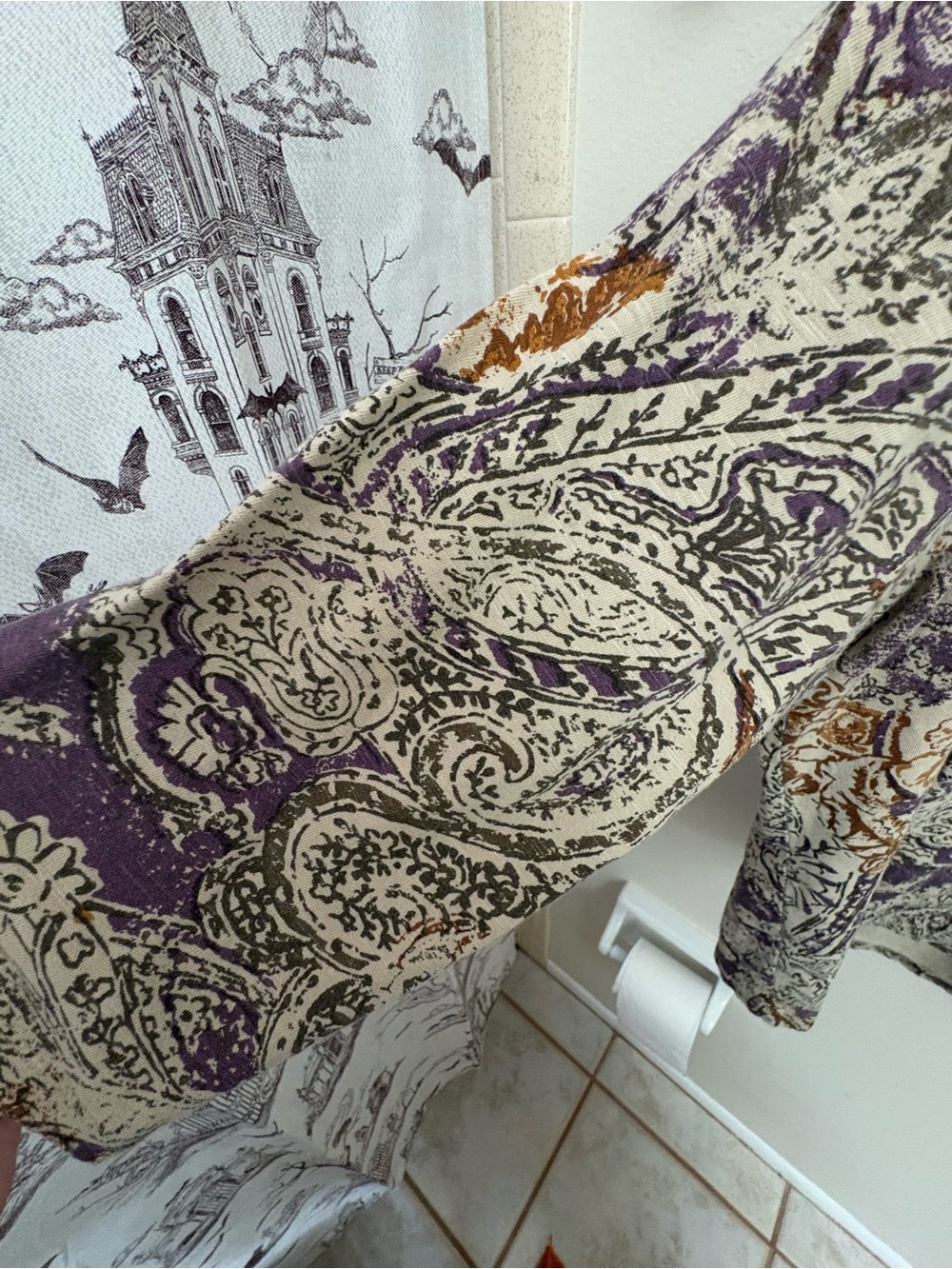 Coldwater Creek Cream Paisley Long-Sleeve Tee with Purple and Brown Motifs - Picture 3 of 4